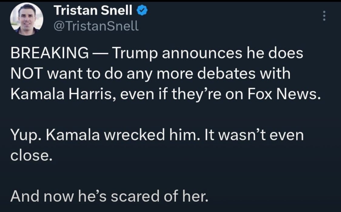 iModelUSA's tweet photo. @AccountableGOP Breaking: Coward thug-bitch trump says he doesn’t want a second debate. 😂

Harris hit a flashpoint when trump said babies are killed after birth across America. Mod. Lindsay Davis  also had to correct that stupid-fuck.😂

Do any of you MAGA-sluts see what’s happening here?? https://t.co/VIgkWqnnrV