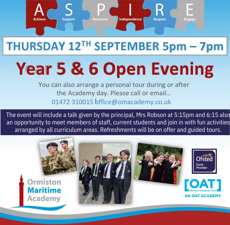 Tomorrow!
Come and join us at our open evening! #oma #firstchoice #secondaryeducation #secondaryschool #ormistonmaritimeacademy #oat #openevening #grimsbyschools #11to16 #education
