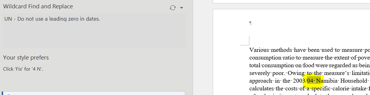 anglopremier's tweet image. If you want PerfectIt to flag dates like "01 May" and "07 August" so you can remove the zero, you could use this:
&amp;lt;0([0-9][^s ][JFMASOND]

But you'll get some false positives, like the one in the image. In the #PerfectItMasterclass I'll show you how to reduce false positives.