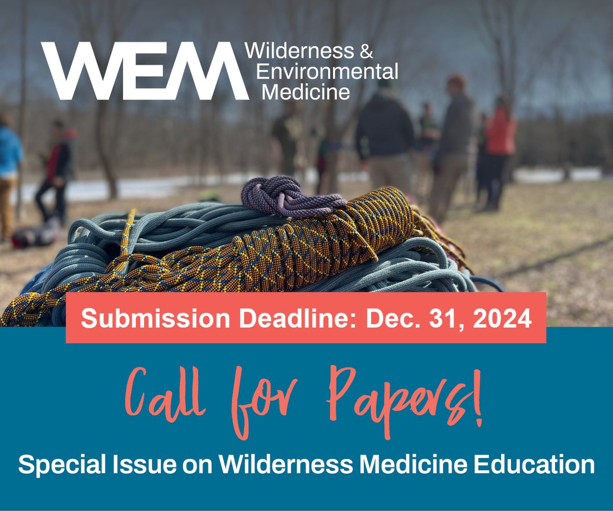 Call for Papers: Wilderness Medicine Education!
This special issue seeks to highlight new and innovative perspectives and research on the impact, contributions, &amp; unique challenges and opportunities within wilderness medicine education. Deadline: Dec 31.
wms.org/wemeducation