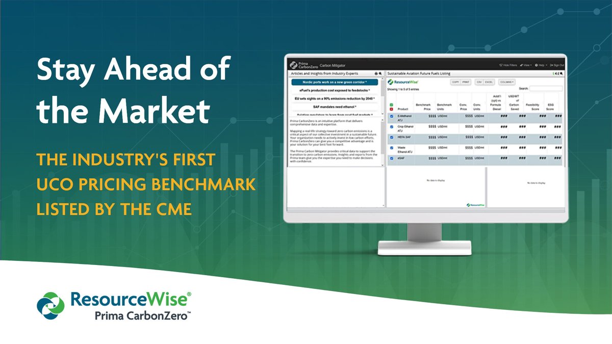 Stay ahead with reliable #pricing benchmarks! Get precise, market-driven data, including the industry's first #UCO pricing benchmark listed by <a href="/CMEGroup/">CME Group</a>. Prima CarbonZero offers expert insights on biofuels &amp; low-carbon feedstocks, learn more. bit.ly/3Tqecnn