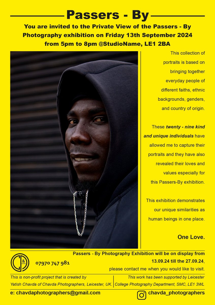 Please come and see "Passers-By" by Yatish Chavda at our project space! 
All welcome for the opening night, Friday 13th September
5-8pm.