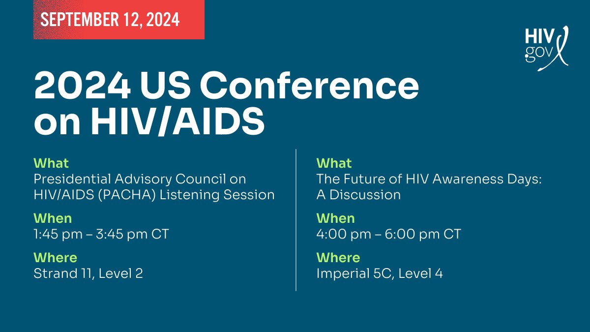 HIVGov's tweet photo. Tomorrow at #2024USCHA: Join us for a listening session with the Presidential Advisory Council on HIV/AIDS (#PACHA) and second listening session on HIV awareness days. See you there!
#SouthernJoy https://t.co/f4ke90uBqE