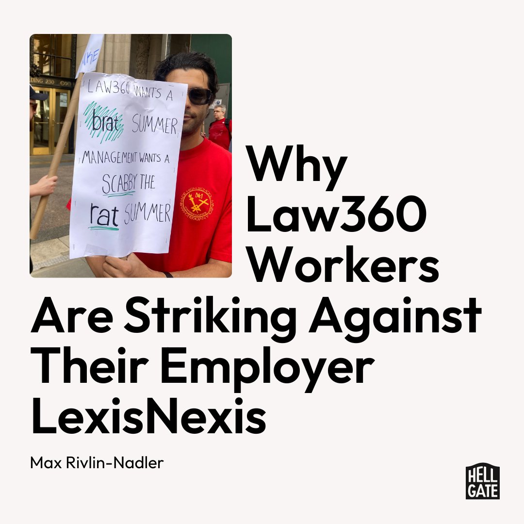 .<a href="/law360union/">Law360Union</a>'s first contract, finalized in 2016, was so good that it became a model for other unionized news outlets. 

Today, the union is on strike.

<a href="/MaxRivlinNadler/">Max RN</a> reports on why: hellgatenyc.com/law360-strike-…