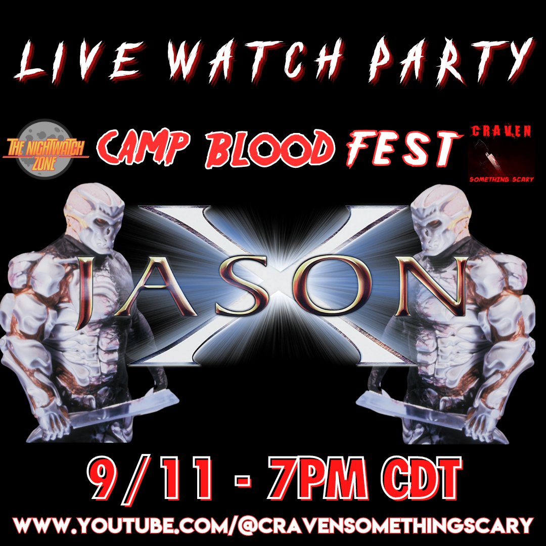 cravenmovies's tweet image. Camp Blood Fest continues TONIGHT at 7pm central with our live watch party of "JASON X"! Join me and @NightWatch_1 for what will be, a BLAST!! Click the link now!! youtube.com/live/KKaKwASX3…
#jasonx #FridayThe13th