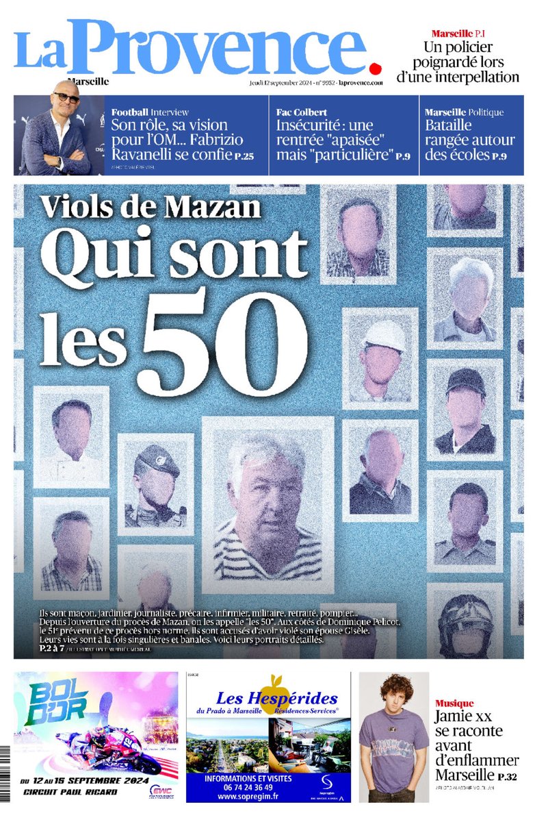 Édition spéciale de ⁦<a href="/laprovence/">La Provence</a>⁩ avec 50 portraits pour autant d’accusés de viols au procès Mazan, aux côtés du 51e prévenu, Dominique Pelicot. 6 pages de figures de la banalité du mal, syndrome d’une société patriarcale laprovence.com/article/faits-…