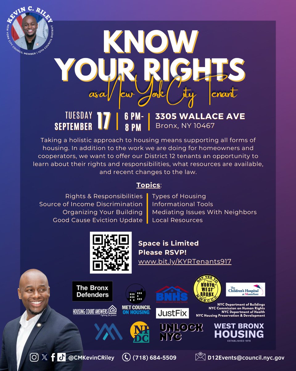 Council Member Kevin C. Riley (@cmkevincriley) on Twitter photo đź§µ 1/2 Our office is hosting a Know Your Rights for Tenants event, with legal support by the <a href="/BronxDefenders/">The Bronx Defenders</a>  and over a dozen community partners. Learn about your rights and responsibilities as a tenant, resources available, and how to build community with your neighbors. đź§µ 1/2 Our office is hosting a Know Your Rights for Tenants event, with legal support by the <a href="/BronxDefenders/">The Bronx Defenders</a>  and over a dozen community partners. Learn about your rights and responsibilities as a tenant, resources available, and how to build community with your neighbors.
