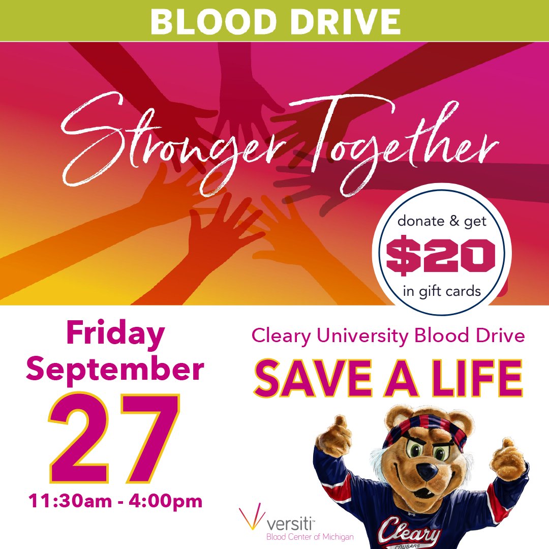 ClearyUniverse's tweet photo. Sign up to donate blood at the Cleary Commons on Friday, Sept. 27 from 11:30 am to 4 pm. Get $20 in gift cards + know you're saving a life! ❤️ Reserve your slot now: https://t.co/Ne7Nsxg9jj https://t.co/pgPjBYb90L