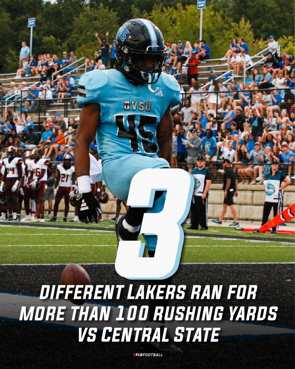 Grand Valley ground game looking dangerous 👀

▪️ Khalil Eichelberger 18-120, 2 TD
▪️ Kenneth Jones 11-116, 1 TD
▪️ Derrick Woods 4-108, 2 TD

#GLIACFB | <a href="/GLIACsports/">GLIAC</a> | <a href="/gvsufootball/">GVSU Football</a>