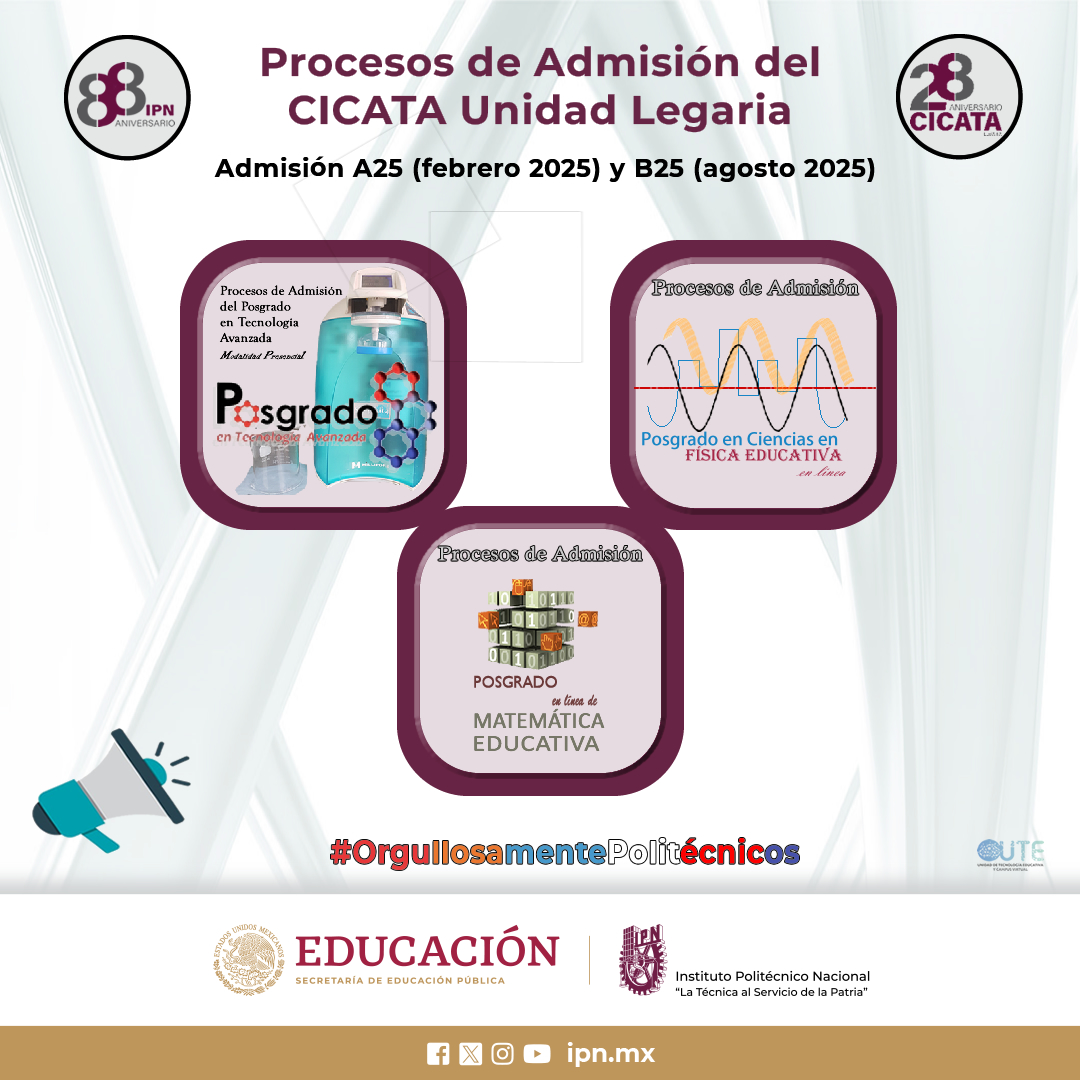 Conoce nuestros procesos de admisión   
Convocatoria General: qrcd.org/6fK1
Procesos de Admisión: qrcd.org/6fK4 
#OrgullosamentePolitécnicos 
#PTAVanguardistas 
#SomosProME 
#FísicaEducativaCienciayTecnología
@IPN