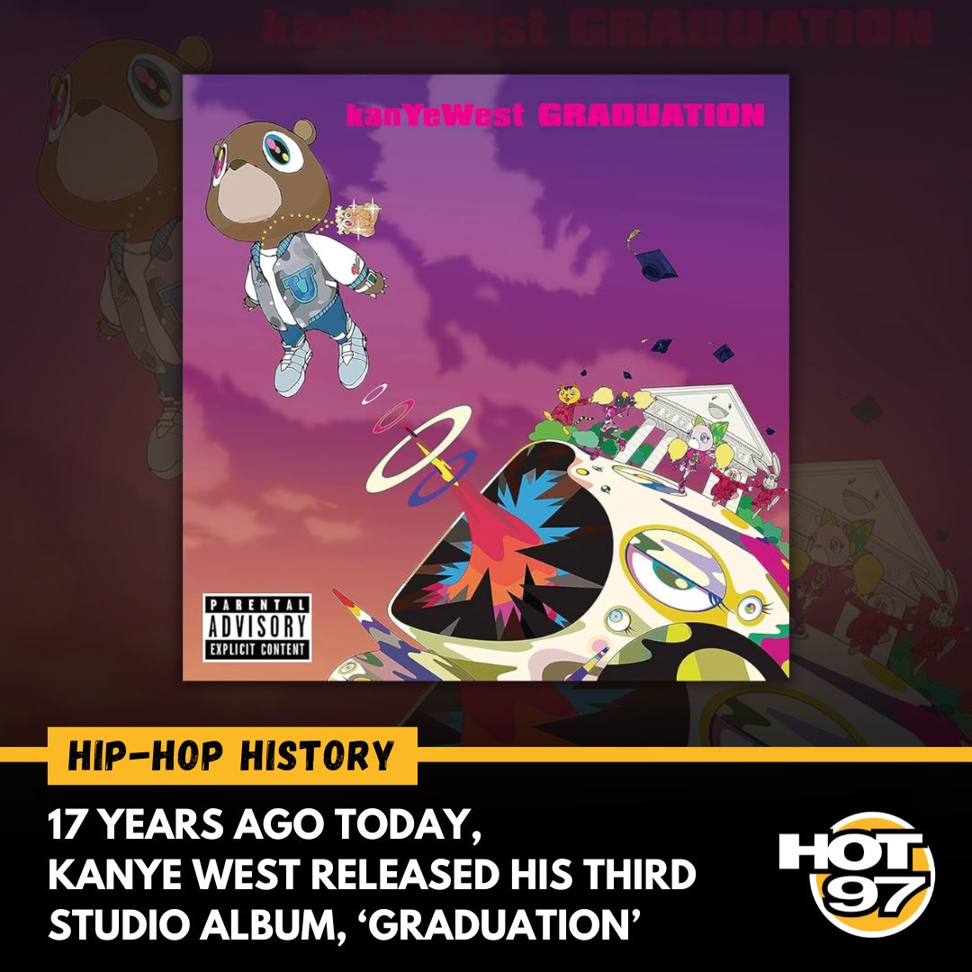HOT97's tweet image. #HipHopHistory — 17 years ago today, #KanyeWest and #50Cent released their albums, #Graduation and #Curtis, sparking one of the biggest sales week competitions in #HipHop to that point. 

In the first week, Kanye’s ‘Graduation’ sold 957,000 copies, while 50’s ‘Curtis’ sold