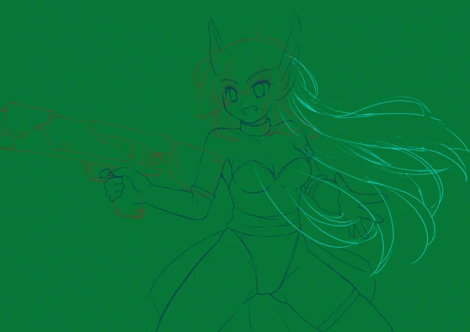 #皆さんラフと塗った後を見せてください 今描いてるのまだ時間かかるのでたまにはこんなのラフは消しながら描くので途中経過が無いのと完成ラフと線画はほぼ変化ありませぬ 
