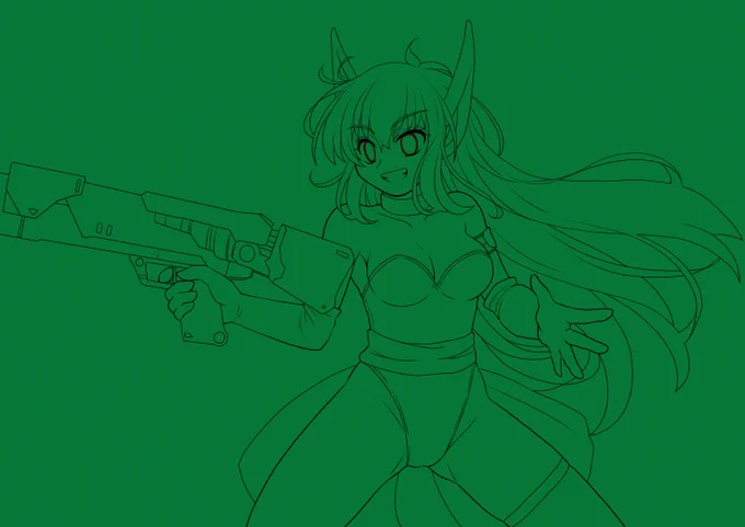 #皆さんラフと塗った後を見せてください 今描いてるのまだ時間かかるのでたまにはこんなのラフは消しながら描くので途中経過が無いのと完成ラフと線画はほぼ変化ありませぬ 