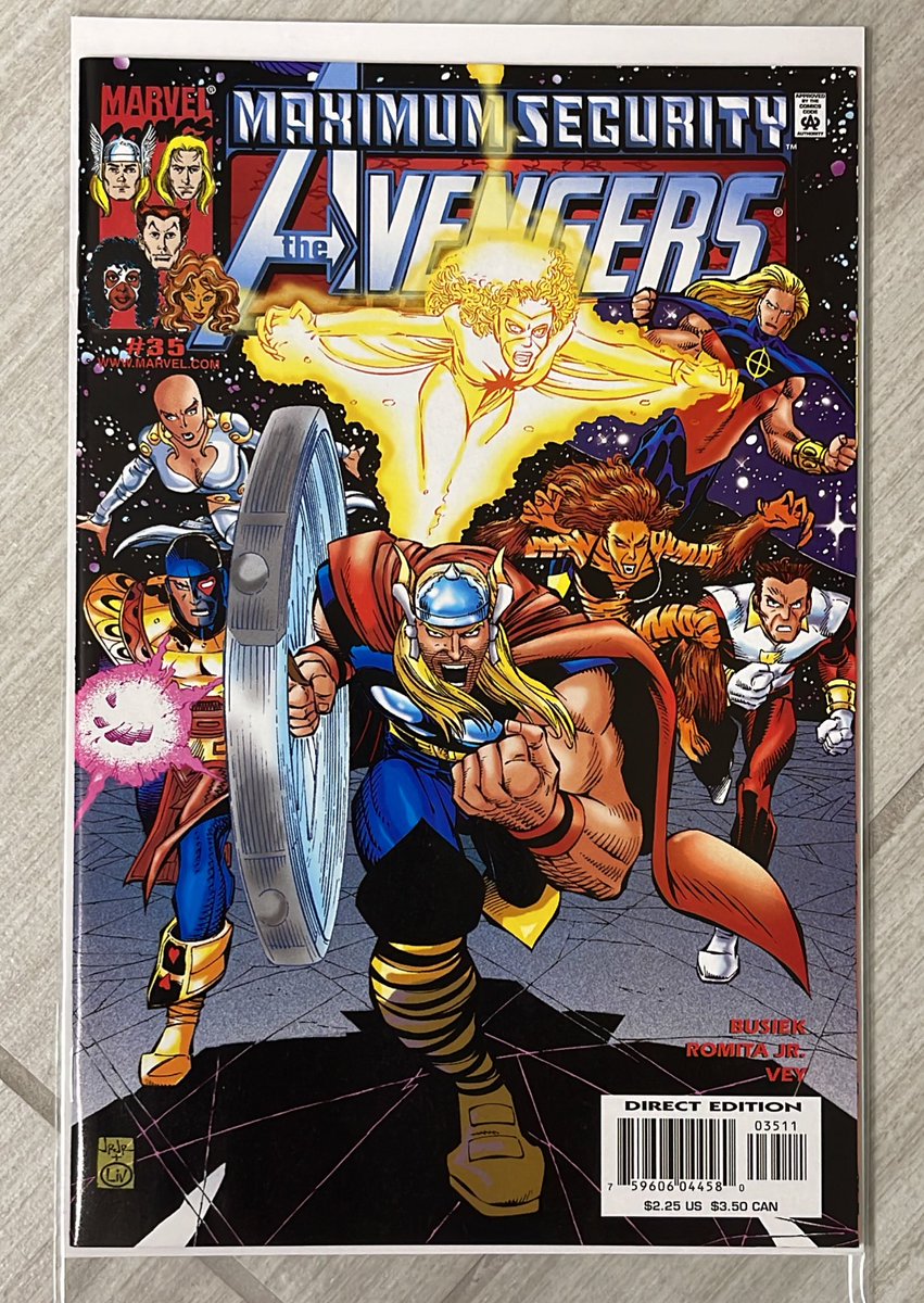 rholmes0520's tweet image. Finally! The only tie-in you need to read! Our final Maximum Security tie-in is The Avengers #35!! By Busiek, JrJr, Vey, and Smith. Cover by JrJr and @1JohnLivesay ! #MaximumSecurity #Avengers #MarvelComics #comics @comicfoil