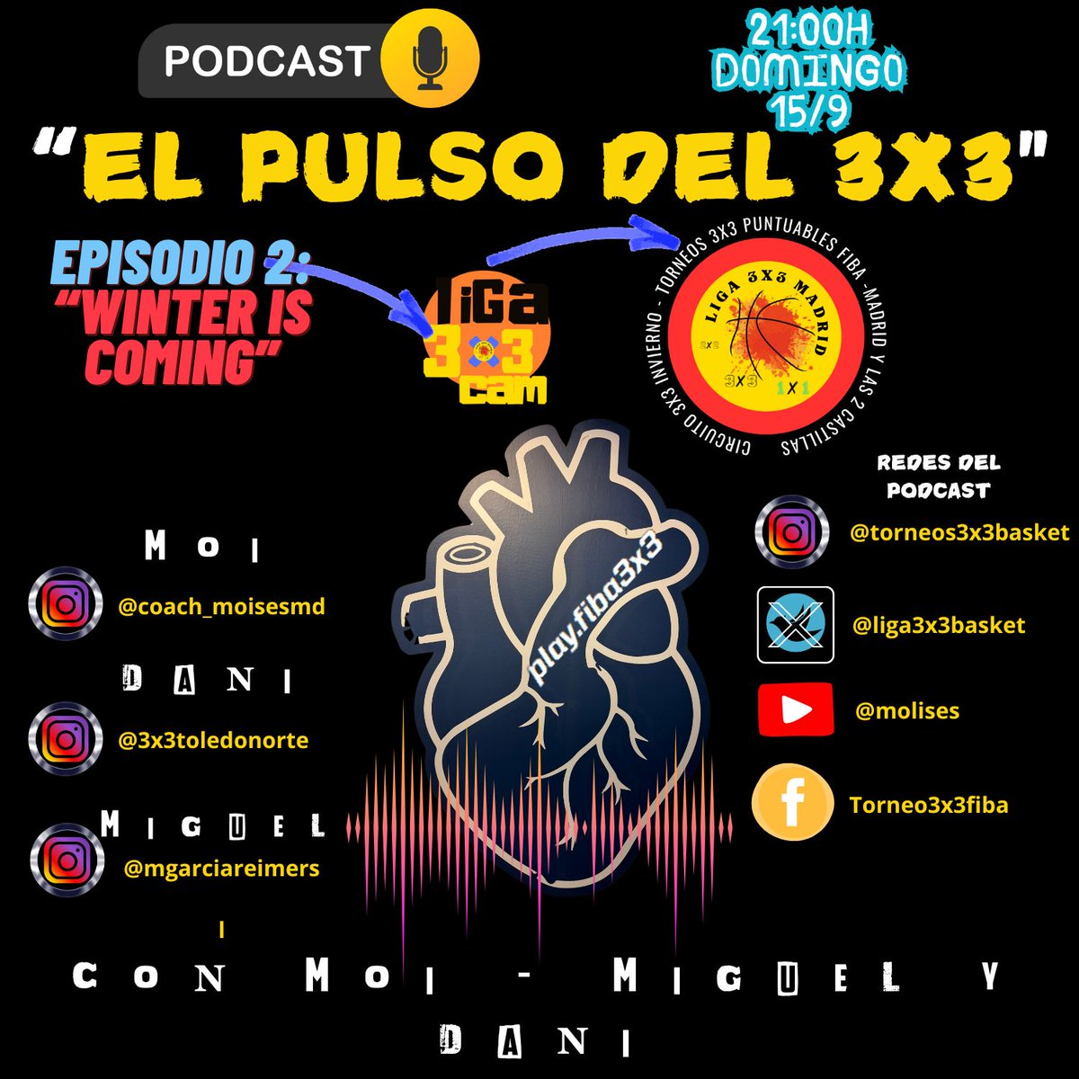 Recordad !!! Domingo 15/9... 21:00h entre otras cosas... Liga 3x3 Madrid y II Circuito de Invierno de 3x3
con <a href="/miguelgarciar16/">Arjat16 💯</a> Daniel Prieto y <a href="/coach_MoisesMD/">Moises MD</a> 
En Twitch, youtube, kick e Instagram
#fiba3x3 #elotro3x3 #hablamosde3x3  #circuitoinvierno #liga3x3