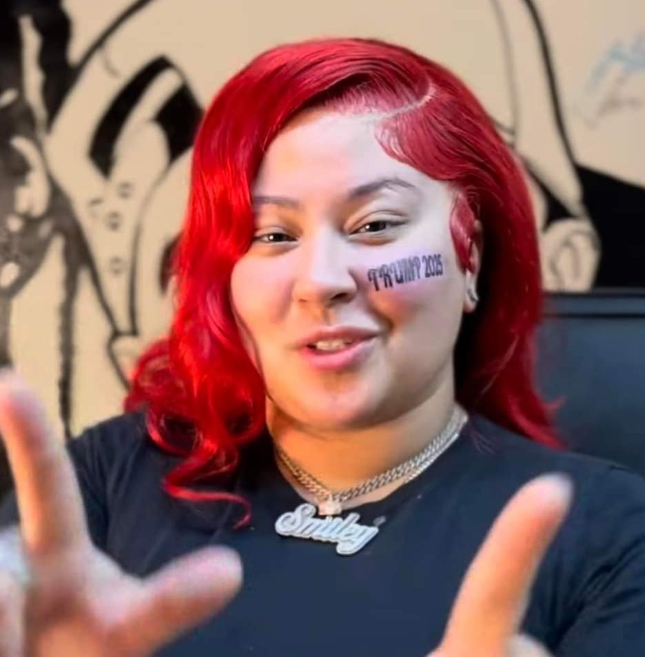 bgctea2020's tweet photo. Smiley got a "Trump 2025” face tattoo 😭 https://t.co/atoCJvYWmy