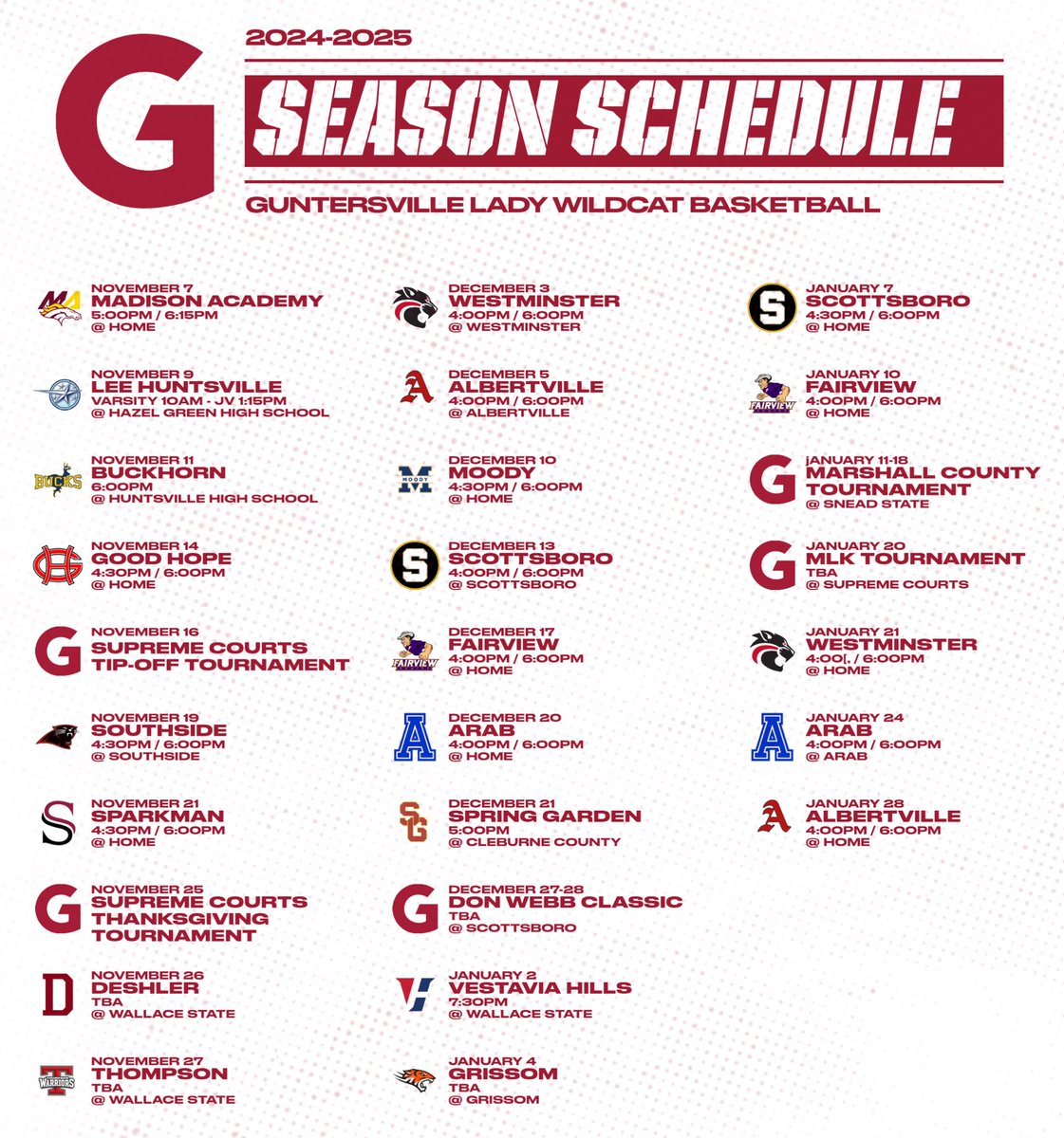 Your 24-25 Guntersville Lady Cats schedule