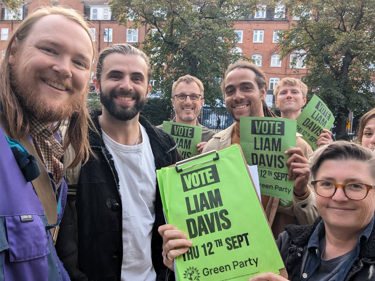 hackneygreens's tweet photo. Polling day is here! It's been an epic campaign, volunteers have spoken to thousands of people, and there's real excitement about the prospect of electing @liamzud as Stoke Newington's first Green councillor. Vote today and remember to bring photo ID 
🪪👍✅🗳️ #VoteGreen https://t.co/CtWIfiwJ1r