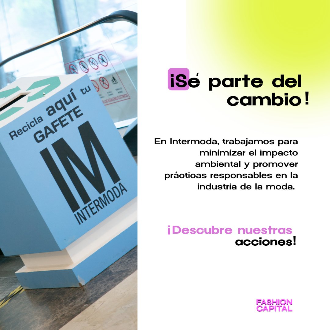 Intermoda's tweet image. En Intermoda, estamos avanzando hacia un futuro más sustentable 🌍. Te compartimos algunas de nuestras acciones.  Únete a nosotros del 21 al 24 de enero y sé parte de nuestro compromiso con el medio ambiente. ¡Regístrate! tinyurl.com/2yjzppxc #Intermoda #AccionesSustentables