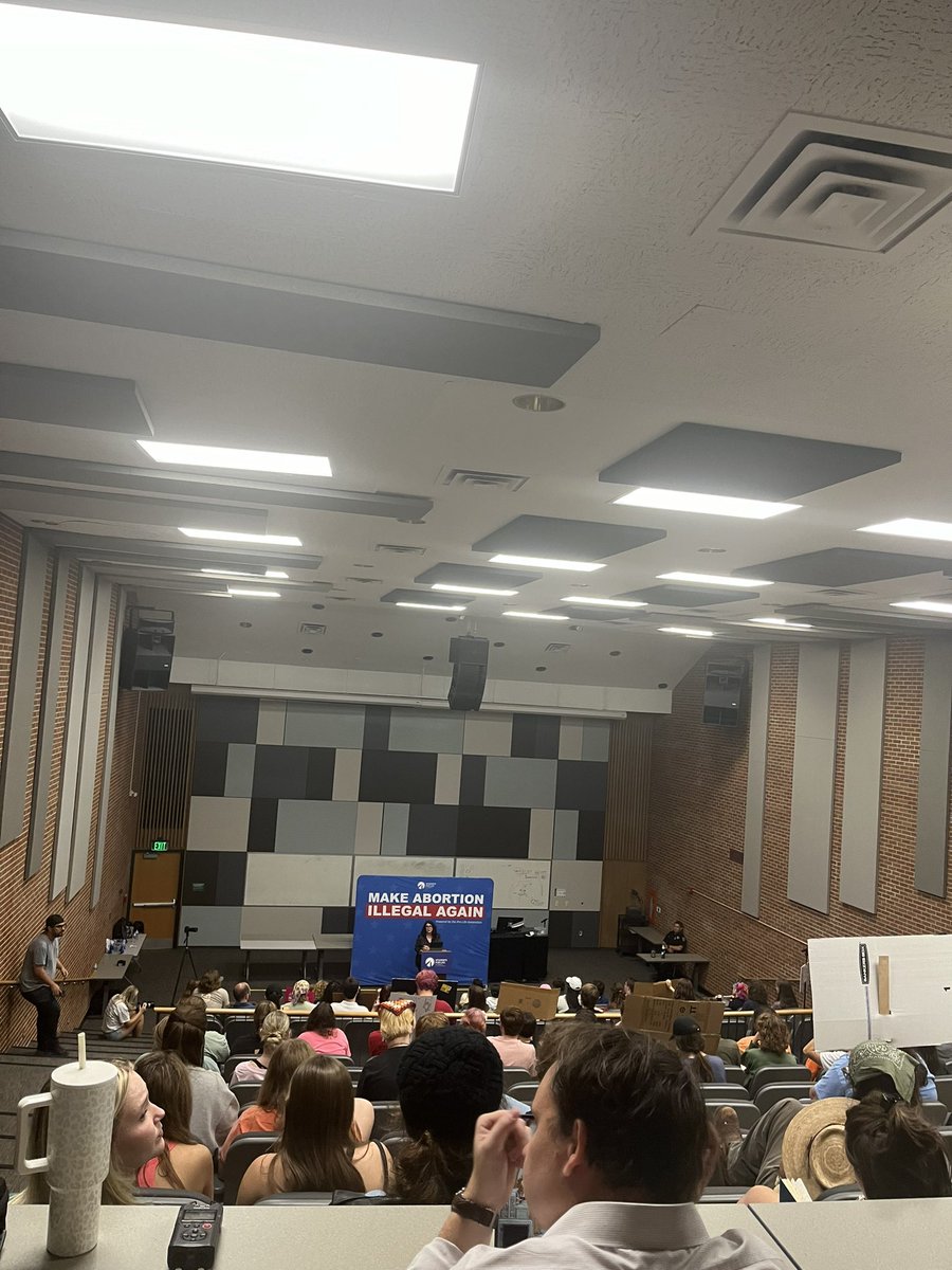 oliviaggilliand's tweet photo. The “Make Abortion Illegal Again”  event has filled the majority of Morton 237. https://t.co/MNsAKG1mYl