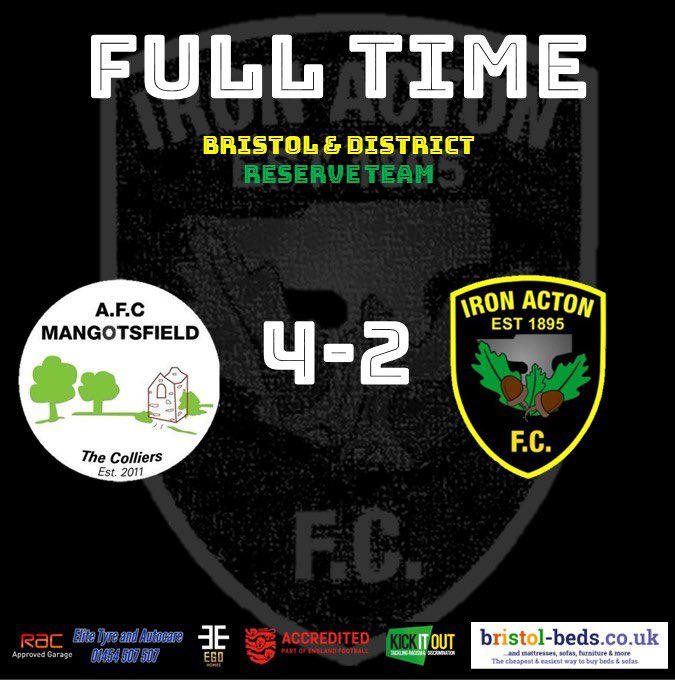 Iron Acton FC (@acton_iron) on Twitter photo <a href="/longwell_res/">Longwell Green Res</a> Elsewhere this evening our Reserves went down 4-2 away to <a href="/AFCMango1st/">AFC Mangotsfield District 1st</a> in their season opener.
After going 3-0 down the lads pulled it back to 3-2 but as they went searching for the equaliser Mangos grabbed a 4th on the counter.
We go again Saturday 💪 <a href="/longwell_res/">Longwell Green Res</a> Elsewhere this evening our Reserves went down 4-2 away to <a href="/AFCMango1st/">AFC Mangotsfield District 1st</a> in their season opener.
After going 3-0 down the lads pulled it back to 3-2 but as they went searching for the equaliser Mangos grabbed a 4th on the counter.
We go again Saturday 💪
