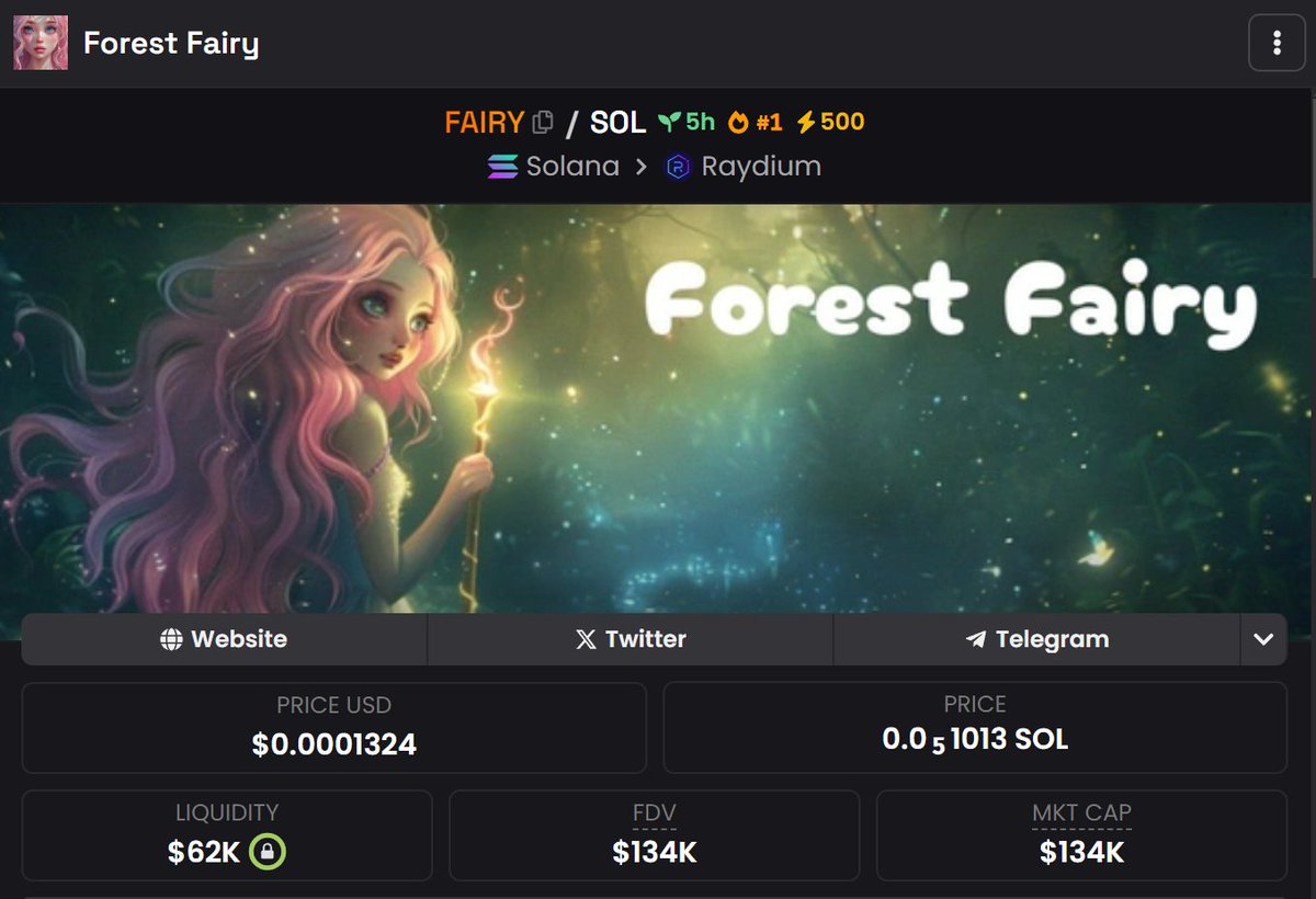 FAIRYFORESTSOL's tweet photo. 🌟 Number 1 on Dexscreener! We did it! The most magical token in the land. Or just the most magic. Either way, we're here vibin'!
_________________________
🔗 Contract: 7PLz3FgMRBFFAs7B2iu5Qrryrs9RmbSuXt2H9zw24oY5 https://t.co/B2dQRGaexH