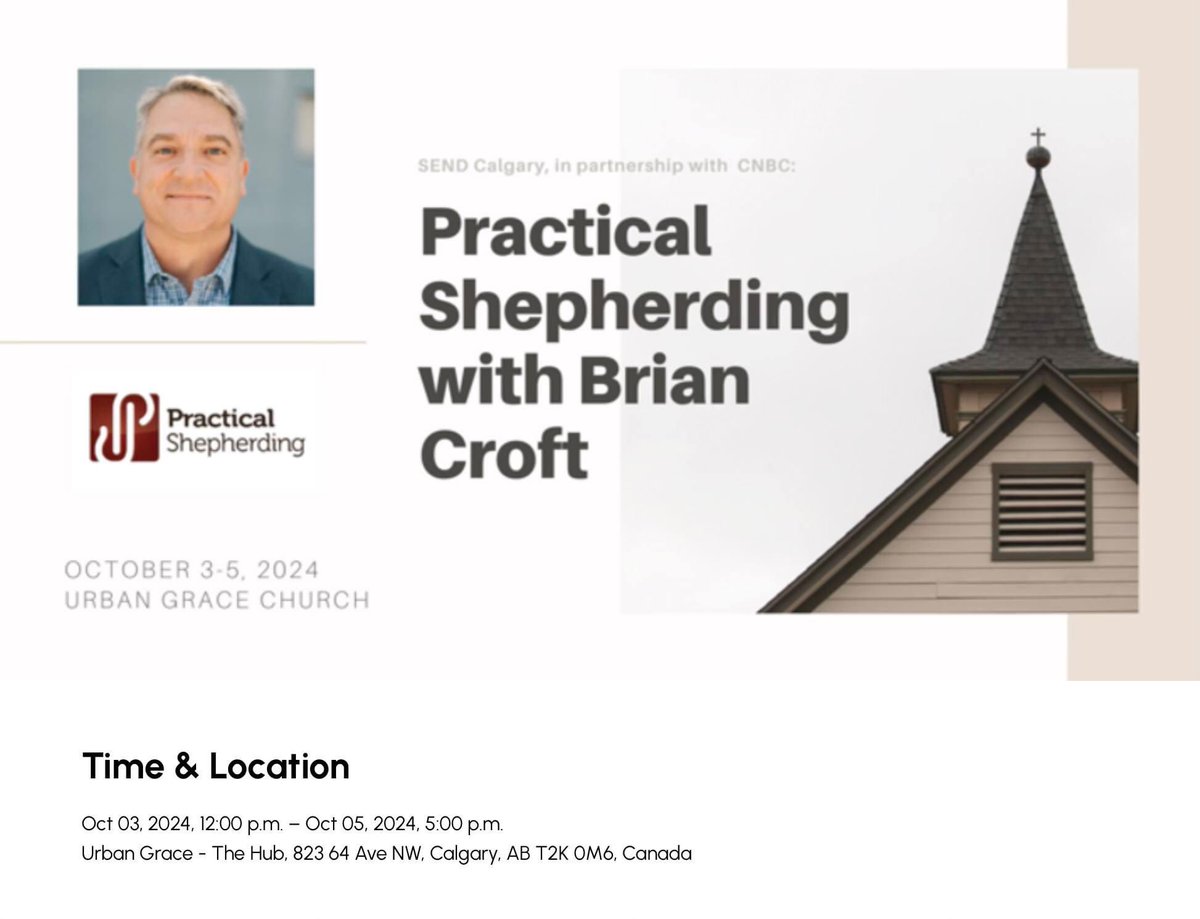 sendcalgary's tweet image. Practical Shepherding with Brian Croft  
Oct 3-5, 2024 @ Urban Grace Church in Calgary, AB. 

Details &amp;amp; Registration: cnbc.ca/event-details-…
