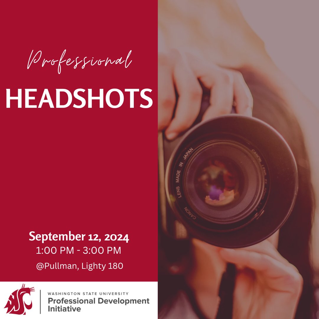Hey Cougs! 📸🎓
Need a professional headshot? The Academic Success &amp; Career Center is offering FREE headshots for grad students on Thursday, September 12th from 1-3 PM in Lighty 180! 

Come by and capture a shot that’ll elevate your academic &amp; professional game! #WSUGradSchool