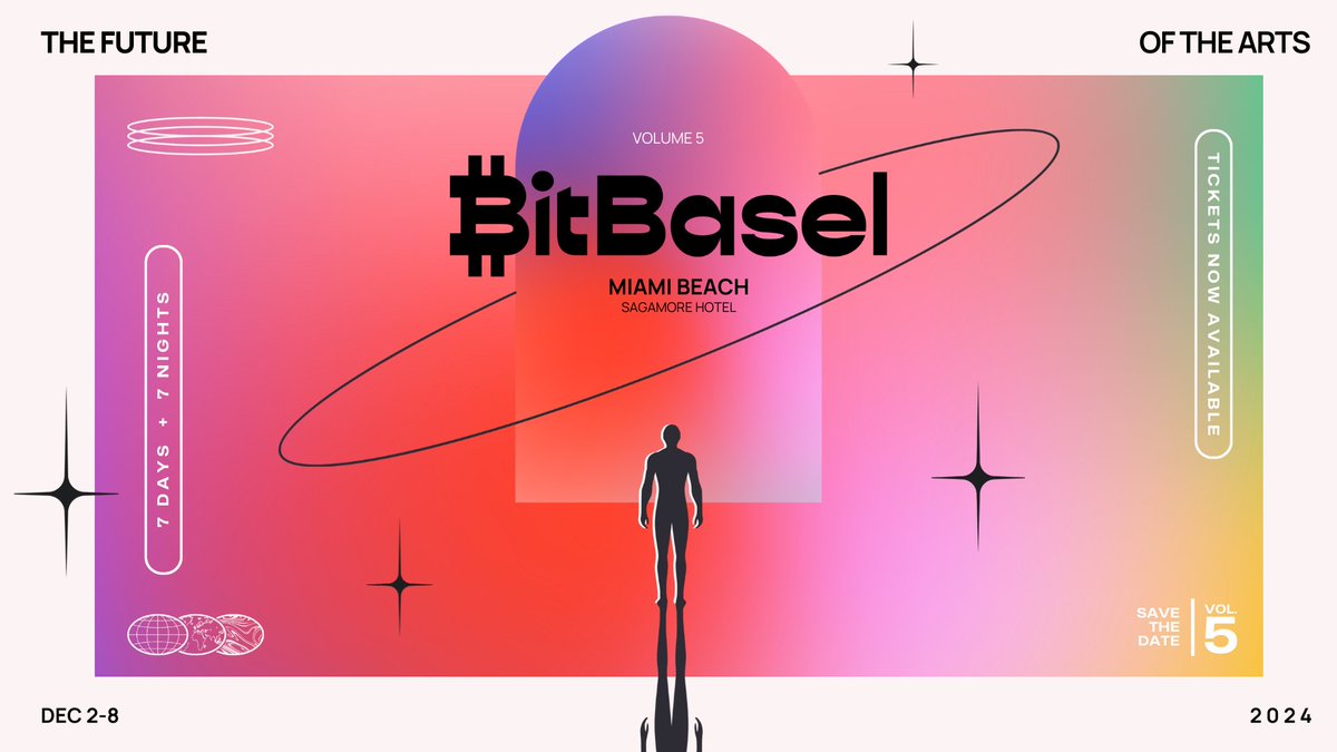 BitBasel is BACK and bigger than ever for its 5th year at Miami Art Week 2024! 🌴

Join us at the iconic Sagamore Hotel, South Beach, from December 2nd to 8th for a week of avant-garde art, immersive experiences, and Web3 innovations.

Don’t miss out. Get your tickets here: