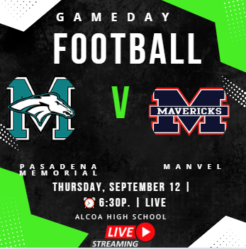 UIL TEXAS (@uiltexasorg) on Twitter photo πGAMEDAY High School Football Live
π Pasadena Memorial π Manvel
πΊLive Streaming : starsgame.sportshs.com
π
Thursday, September 12
β°6:30p
<a href="/HokaHeyFootball/">HokaHeyFB</a> <a href="/ManvelHS/">Manvel High School</a> <a href="/manvelhscheer/">ManvelHS Cheer</a> <a href="/kade_caton/">Kade Caton</a> <a href="/PMHSMavFootball/">Maverick Football</a> <a href="/PMHSMavericks/">Pasadena Memorial HS</a> <a href="/ChampRob6/">Brian βChampβ Robinson Jr.</a> <a href="/AthleticsPISD/">PasadenaISDAthletics</a> <a href="/A_Fuller_33/">Amarion Fuller</a> πGAMEDAY High School Football Live
π Pasadena Memorial π Manvel
πΊLive Streaming : starsgame.sportshs.com
π
Thursday, September 12
β°6:30p
<a href="/HokaHeyFootball/">HokaHeyFB</a> <a href="/ManvelHS/">Manvel High School</a> <a href="/manvelhscheer/">ManvelHS Cheer</a> <a href="/kade_caton/">Kade Caton</a> <a href="/PMHSMavFootball/">Maverick Football</a> <a href="/PMHSMavericks/">Pasadena Memorial HS</a> <a href="/ChampRob6/">Brian βChampβ Robinson Jr.</a> <a href="/AthleticsPISD/">PasadenaISDAthletics</a> <a href="/A_Fuller_33/">Amarion Fuller</a>