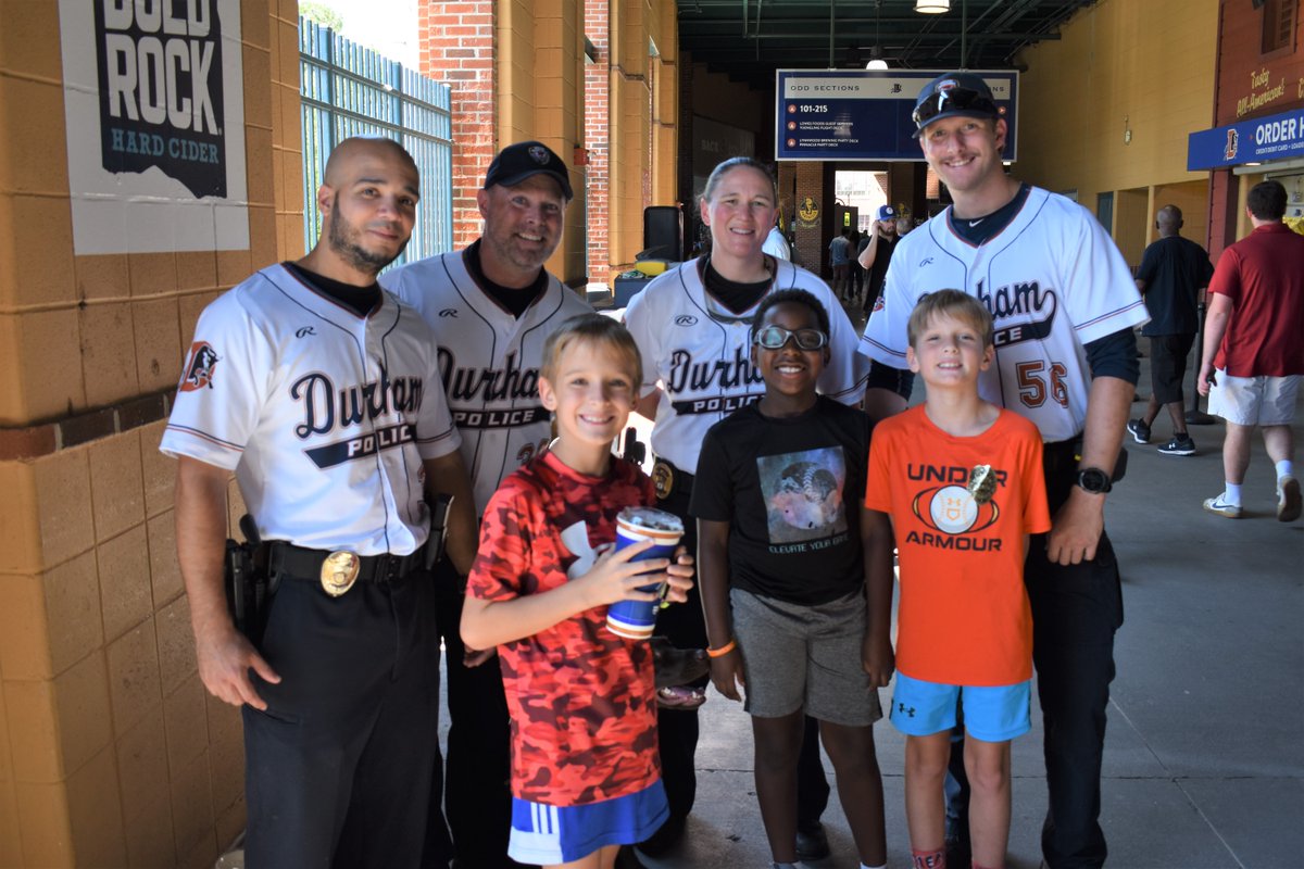 DPD officers from different units participated in First Responders Appreciation Day at the Durham Bulls game this afternoon.  Our officers enjoyed visiting with community members who attended the game. Thanks to our officers in uniform and all who serve their community!
