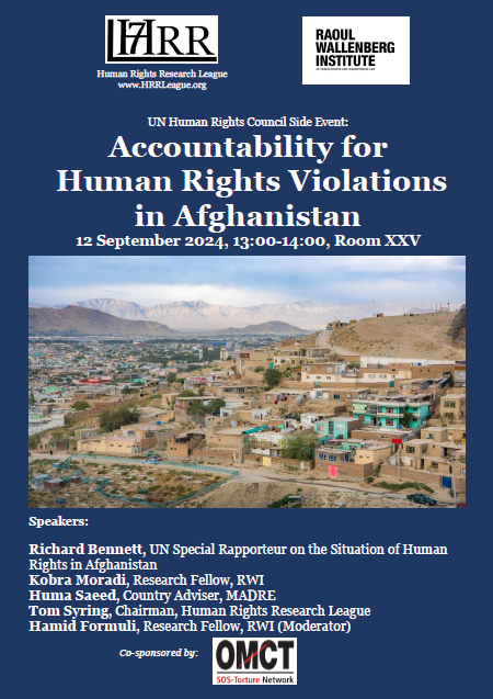 Human Rights Research League (@hrrleague) on Twitter photo Join us today for our #HRC57 Side Event with <a href="/RWallenbergInst/">Raoul Wallenberg Institute</a> & <a href="/omctorg/">World Organisation Against Torture (OMCT)</a> on Accountability for Human Rights Violations in #Afghanistan.
Or watch it live here: ungeneva-vc.webex.com/ungeneva-vc/j.… Join us today for our #HRC57 Side Event with <a href="/RWallenbergInst/">Raoul Wallenberg Institute</a> & <a href="/omctorg/">World Organisation Against Torture (OMCT)</a> on Accountability for Human Rights Violations in #Afghanistan.
Or watch it live here: ungeneva-vc.webex.com/ungeneva-vc/j.…
