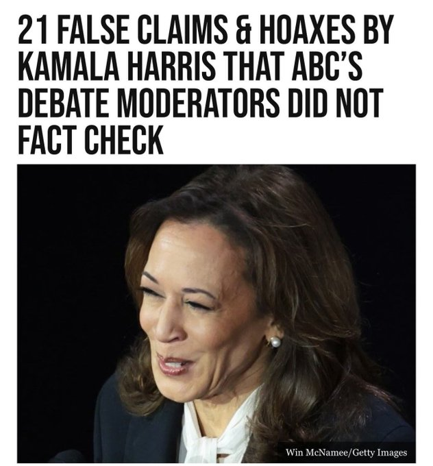 _Maverick143_'s tweet image. Unbelievable! Kamala Harris gets away with 21 false claims and hoaxes during the debate, and ABC moderators didn’t fact-check a single one! 😳 No accountability at all! #DebateDebacle #FakeNews #FactCheckFail #KamalaHarrisExposed #MediaBias