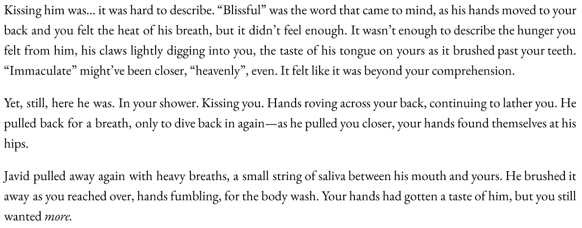 JonnoThyVase's tweet photo. I've finished the last chapter of my Javid x Reader story over on AO3 if you want to check it out (it's got smut in it!!!)

#dislyte #dislytefanart #dislytejavid https://t.co/2vKpnCMiYz
