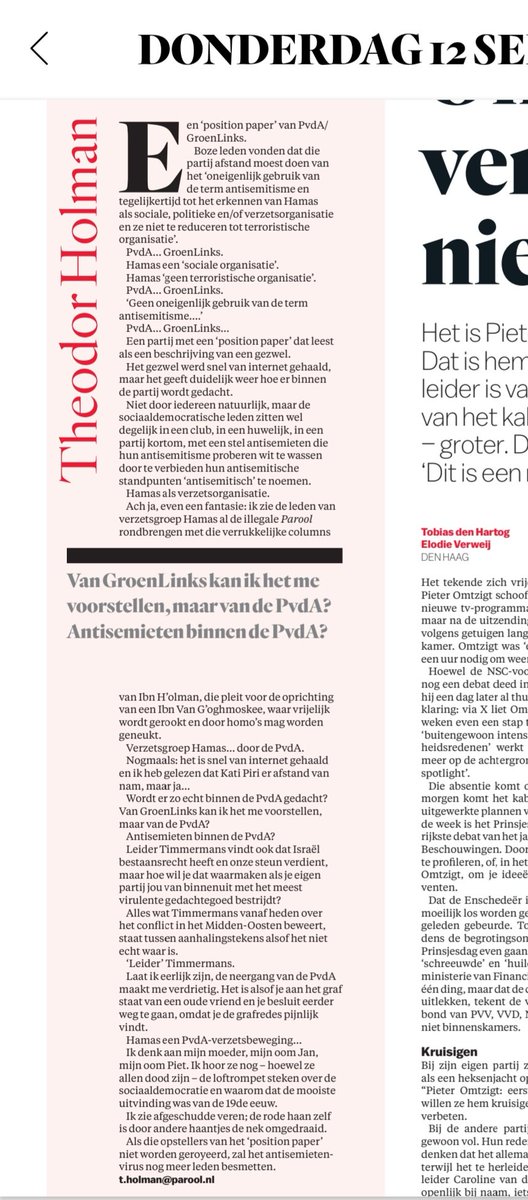 RubenVis's tweet photo. Vandaag, @TheodorHolman over het antisemitisme in GroenLinks en in de PvdA. Royement. https://t.co/xp4ySytfih