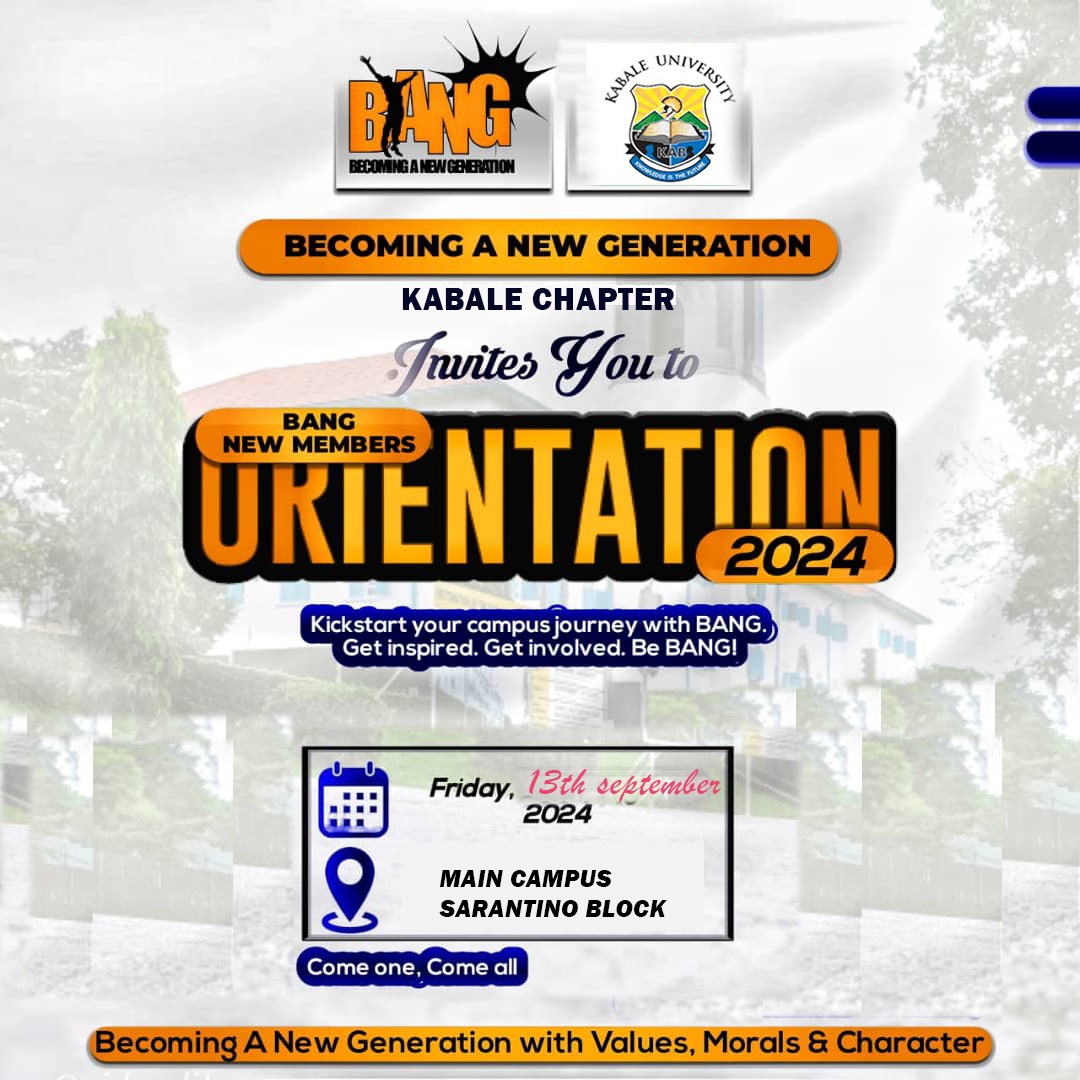 BecomingAN9767's tweet image. To all BANG members, join us this Friday as we welcome freshers and new members into the BANG program! Let&apos;s together inspire and have them understand why Values, Morals and Character are really important especially in the campus journey. 🕓4:30pm to 6:00pm  📍SARA NTIRO 
#VMCs