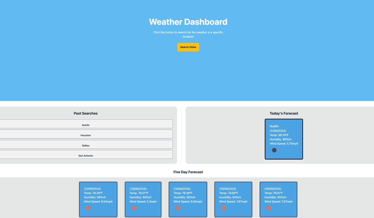 ghern5234's tweet image. Throwback to my first weather dashboard! ☀️ Users can search for current weather and a 5-day forecast 🌦️, with search history saved via localStorage ⏺️ #BootcampProject #OpenWeatherAPI #WebDevelopment #TailwindCSS @daisyui_ #CodingJourney #100DaysOfCode