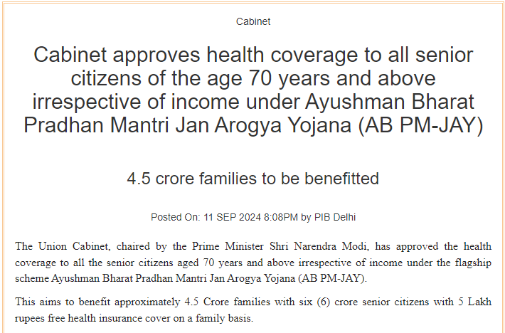BeshakIN's tweet photo. 🚨Govt approves free insurance for 6 Cr citizens above 70 yrs.

Details below ⬇️ https://t.co/Pdf1Ns1GEU