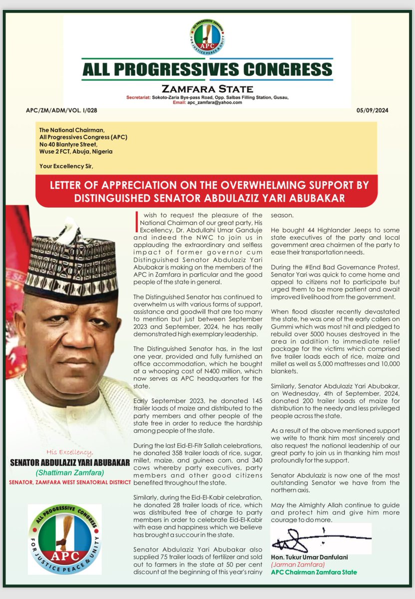 Senator Abdul’aziz Abubakar Yari tweet media