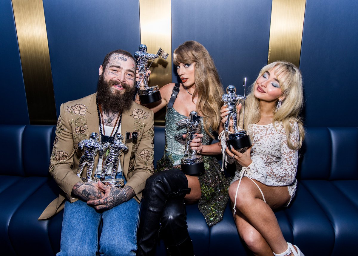 MTV (@mtv) on Twitter photo We love to see a #VMA-winning BESTIE TRIO!!
🌟 <a href="/PostMalone/">Post Malone</a>
🌟 <a href="/taylorswift13/">Taylor Swift</a>
🌟 <a href="/SabrinaAnnLynn/">Sabrina Carpenter</a> We love to see a #VMA-winning BESTIE TRIO!!
🌟 <a href="/PostMalone/">Post Malone</a>
🌟 <a href="/taylorswift13/">Taylor Swift</a>
🌟 <a href="/SabrinaAnnLynn/">Sabrina Carpenter</a>