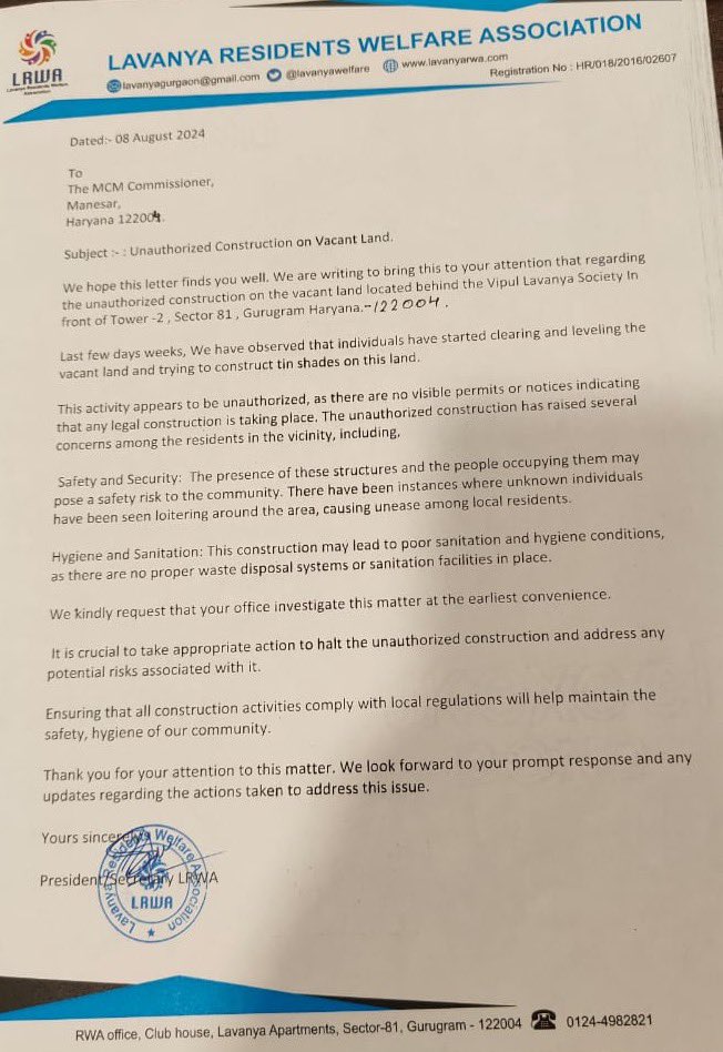 ravitrivedi4's tweet photo. there is illegal construction going at Sector 81 and slums are being constructed with tin shed. migrants workers including Rohingyas are expected to be settled here. Even after complaining to @dtcphry @MCManesar no action has been taken yet. @cmohry @NayabSainiBJP @SatyaSahay2 @MlaSatya @NaveenGoyal4GGM @DC_Gurugram @AshokGargIAS . @gurgaonpolice @sumedhasharma86 @TOIGurgaon @HTGurgaon @Praveenmalik86 

Are we waiting for its construction and then demolition? Please take some action on this else the residents have to think something else.