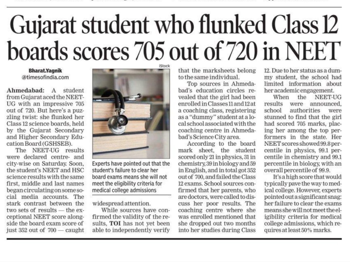 postpone_neetug's tweet photo. Welcome to New India 💔

Hardworking students who gave everything into NEET & scored 620+ now struggling to get a decent govt medical seat.

But a girl from Aligarh, who not scored more than 450+ in mocks, going to get the seat.
A girl from Gujarat, who failed in 12th, scored 705 in NEET mysteriously, going to get the seat.

#NEET #NEETPG #MedTwitter
