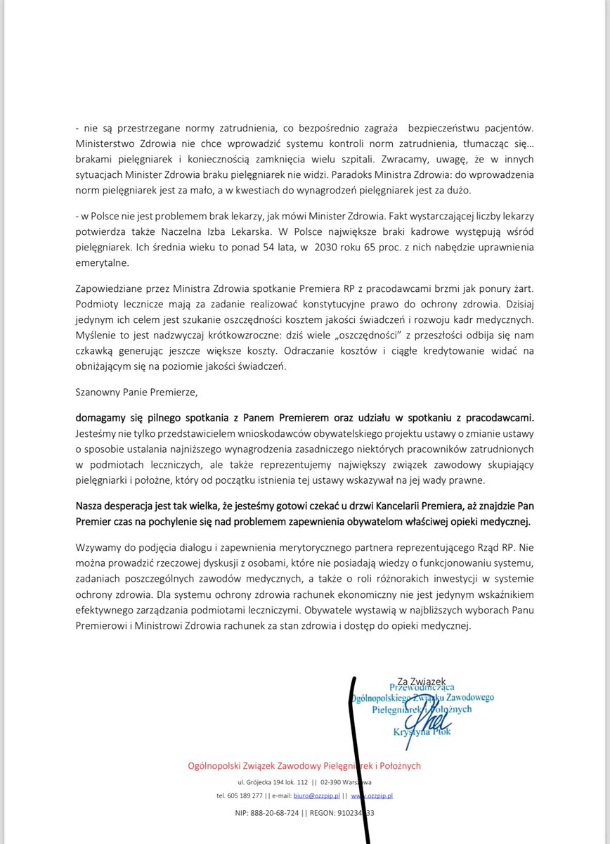 OZZPiP (@ozzpip_) on Twitter photo Pielęgniarki i położne w mocnych słowach wzywają premiera do działania i pilnego spotkania.
‼️ Do Sejmu trafiła już petycja, a na dziś przygotowane są czerwone kartki dla Komisji Zdrowia.
<a href="/donaldtusk/">Donald Tusk</a> <a href="/Leszczyna/">Iza Leszczyna✌️🇵🇱</a> <a href="/KosiniakKamysz/">Władysław Kosiniak-Kamysz</a> <a href="/szymon_holownia/">Szymon Hołownia</a> <a href="/ElzbietaGelert/">Elżbieta Gelert</a> Pielęgniarki i położne w mocnych słowach wzywają premiera do działania i pilnego spotkania.
‼️ Do Sejmu trafiła już petycja, a na dziś przygotowane są czerwone kartki dla Komisji Zdrowia.
<a href="/donaldtusk/">Donald Tusk</a> <a href="/Leszczyna/">Iza Leszczyna✌️🇵🇱</a> <a href="/KosiniakKamysz/">Władysław Kosiniak-Kamysz</a> <a href="/szymon_holownia/">Szymon Hołownia</a> <a href="/ElzbietaGelert/">Elżbieta Gelert</a>