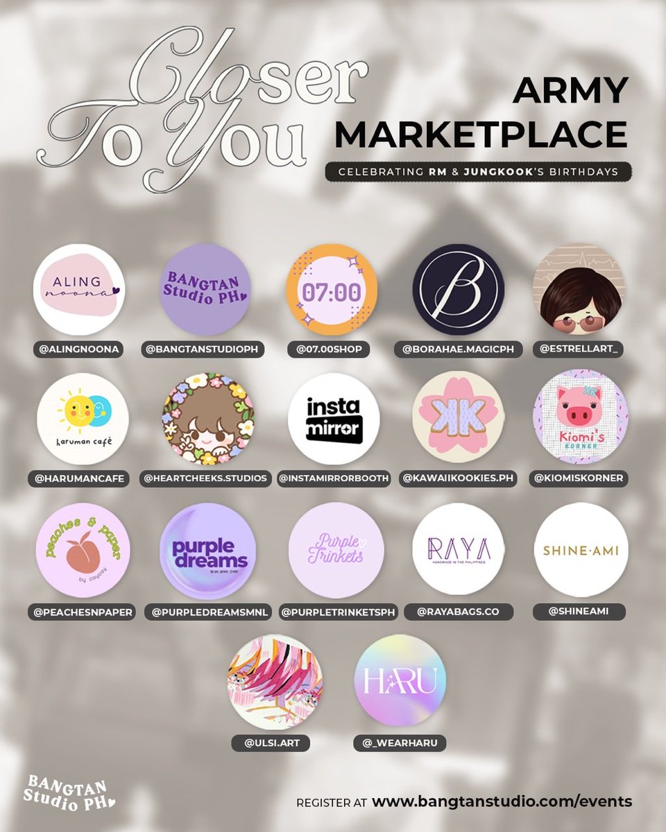 🎉 Closer to You: Celebrating RM &amp; Jungkook’s Birthdays! 🎉 A NamKook cupsleeve and pop-up event

🗓 Date: September 14, 2024 (Saturday)
🕓 Time: 10AM - 7:30PM (4 sessions)
📍 Venue: The Villa Studios, Cornerhouse, San Juan
✍🏻 REGISTER NOW bangtanstudio.com/events 
Limited slots!