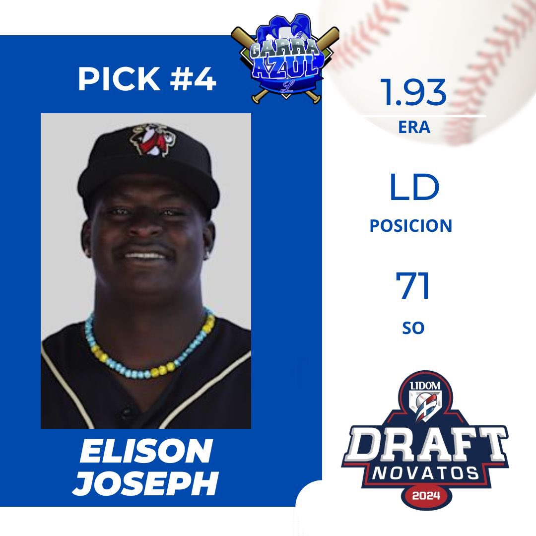 GarraAzulLicey's tweet photo. En su 4ta escogencia los Bicampeones Nacionales seleccionan al LD Elison Joseph #DraftDay #GarraenelDraft #LidomDraft https://t.co/Tn5p530t9v