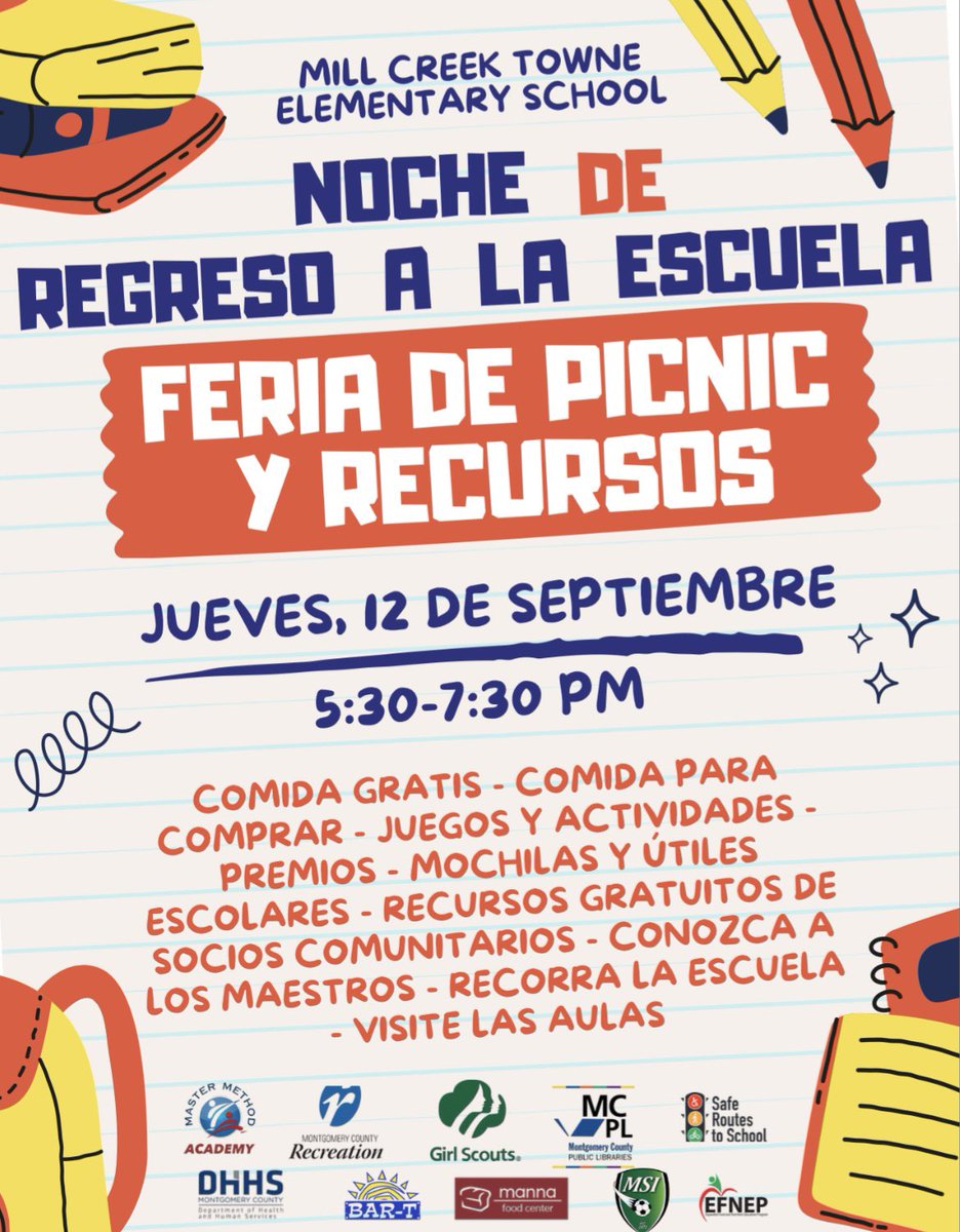 We can’t wait to see you this week at the #MCTES Back to School Night Picnic &amp; Resource Fair! Join us for a special night full of: A community dinner, local organizations with info and free resources, meet our staff, &amp; so much more! #BTSN <a href="/MCPS/">MCPS</a> <a href="/mcps_osfse/">Student & Family Support & Engagement</a> <a href="/MCTES_Principal/">Robyn Shinn</a>