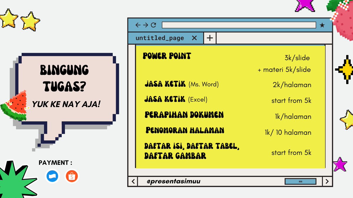 ᐢ..ᐢ ࣪˖  𝐡𝐨𝐰𝐝𝐲! ✹ 🐇 ִֶָ ࣪ 𑊢

lagi ngga bawa laptop tiba tiba ada revisi? format tugas masih berantakan? bingung cara bikin dafis otomatis?

yuk nay bantuin 𖹭

📩  wa.me/6289508935182

t. daftar isi gambar tabel penomoran jasa ketik tulis joki tugas ppt formating