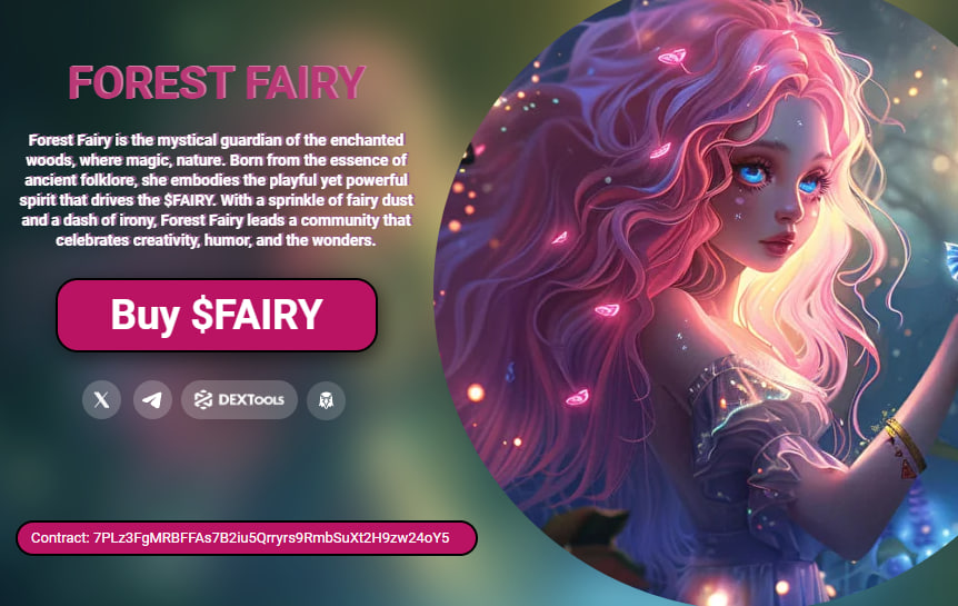 FAIRYFORESTSOL's tweet photo. Reminder: 
🌐Our website is live!🌐 
Come visit the official home of $FAIRY, where dreams come true.💻

WEBSITE: https://t.co/pHh6GMxgOp
_________________________
🔗 Contract: 7PLz3FgMRBFFAs7B2iu5Qrryrs9RmbSuXt2H9zw24oY5

📢 Follow us on social TG: https://t.co/69sBZXXCHn https://t.co/kHyaTIyAEF