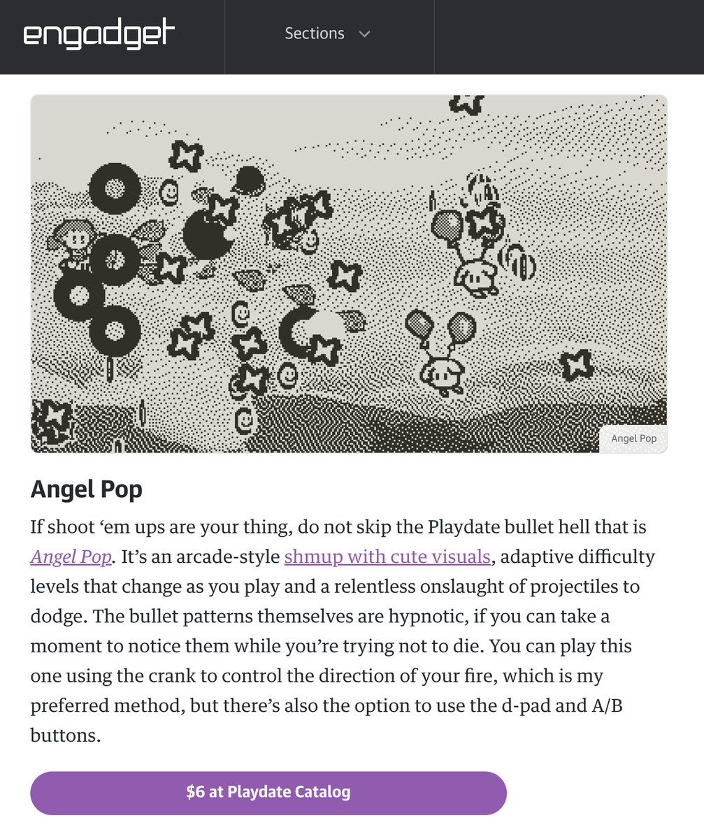 engadget.com が The best Playdate games for 2024 として Nnnn (<a href="/nnnn2cat/">nnnn</a>) さんが開発した『Angle Pop』を紹介しています！play.date/games/angel-po…