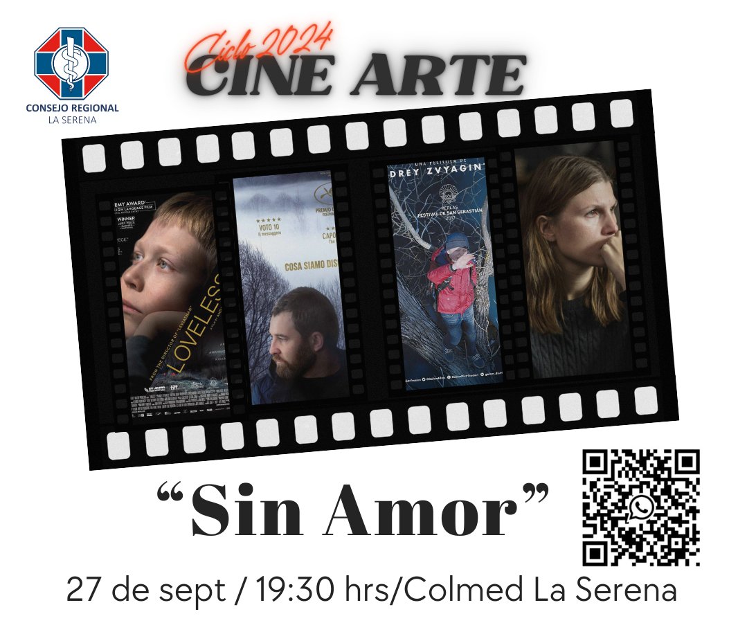 Siguiendo con el ciclo de Cine Arte, el 27 de septiembre se exhibirá el filme “ Sin amor” (2017),  del director  Andrey Zviagintsev. Ganadora de Festival de San Sebastián y premio del jurado en Cannes. Premio europeo a Mejor Película, premio César a Mejor Película extranjera.